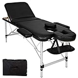 TecTake Table de Massage Pliante Aluminium Cosmetique Lit de Massage Portable + Housse de Transport - diverses Couleurs au Choix - (Noir)