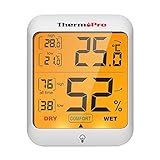ThermoPro TP53 Thermomètre hygromètre professionnel pour intérieur, maison, mesureur d’humidité et de la température ambiante, numérique, avec touche rétro-éclairée