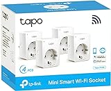 Tapo Prise Connectée WiFi, Prise Intelligente compatible avec Alexa et Google Home, 10A Prise Type F, Contrôler le radiateur, la cafetière, la lampe à distance, Tapo P100(4-pack)