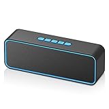 Haut-Parleur Bluetooth, Enceinte Bluetooth 5.0 Portable avec son stéréo Hi-Fi 3D mode FM pour les voyages, les fêtes, l'extérieur et l'intérieur, les cadeaux de Noël pour papa, maman - Bleu