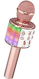 Microphone sans Fil Karaoké, Ankuka Micro Karaoke Enfant avec Lumières LED de Danse, Microphone Bluetooth pour Enfants Fille Garcon pour Fête Chanter Idée Cadeau de Noël Anniversaire Or Rose