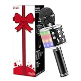 Fede Microphone Karaoké sans Fil Bluetooth avec Lumière LED Multi Couleur, Micro à Main Portable Haut-Parleur pour Enfants/Adultes Chanter, Compatible avec Android/iOS/PC/Smartphone