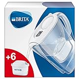 BRITA Carafe filtrante Marella blanche + 6 filtres MAXTRA+, réduit le calcaire, le chlore et le plomb pour une eau du robinet plus pure, sans BPA.