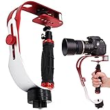 AFUNTA Pro caméra vidéo de poche stabilisateur Steady, Parfait Monopodes pour GoPro, Cannon, Nikon ou tout appareil photo reflex numérique jusqu'à 0,95 KG avec Smooth Glide Pro Steady Cam - Rouge + Argent + Noir