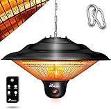 TRESKO Chauffage Radiant Plafond Infrarouge | 1500W + Télécommande + Affichage LED | Radiateur Rayonnant Électrique de Terrase | 3 Niveaux de Chaleur (Noir)