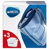 BRITA Carafe filtrante Marella bleue + 3 filtres MAXTRA+, réduit le calcaire, le plomb et autres impuretés pour une eau du robinet plus pure, sans BPA. Garantie 30 jours satisfait ou remboursé.